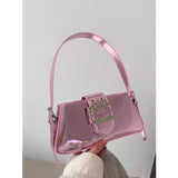 Glossy-Buckle Patent Leather Bag - VibeSoothe