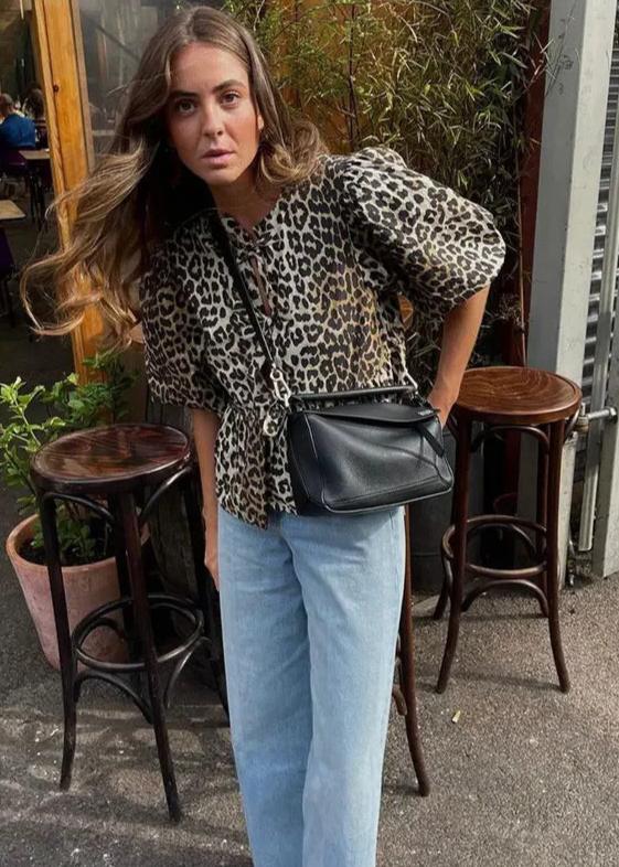 Bold Leopard Print Short Sleeve Blouse