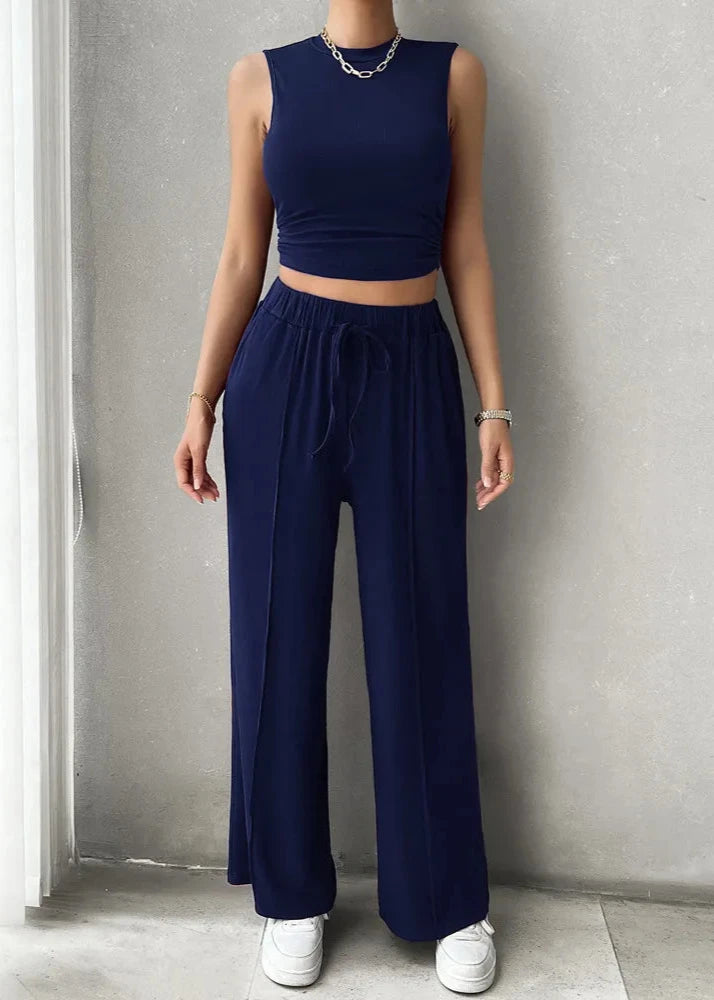 Urban Allure - Sleeveless Top and Wide-Leg Pants Set