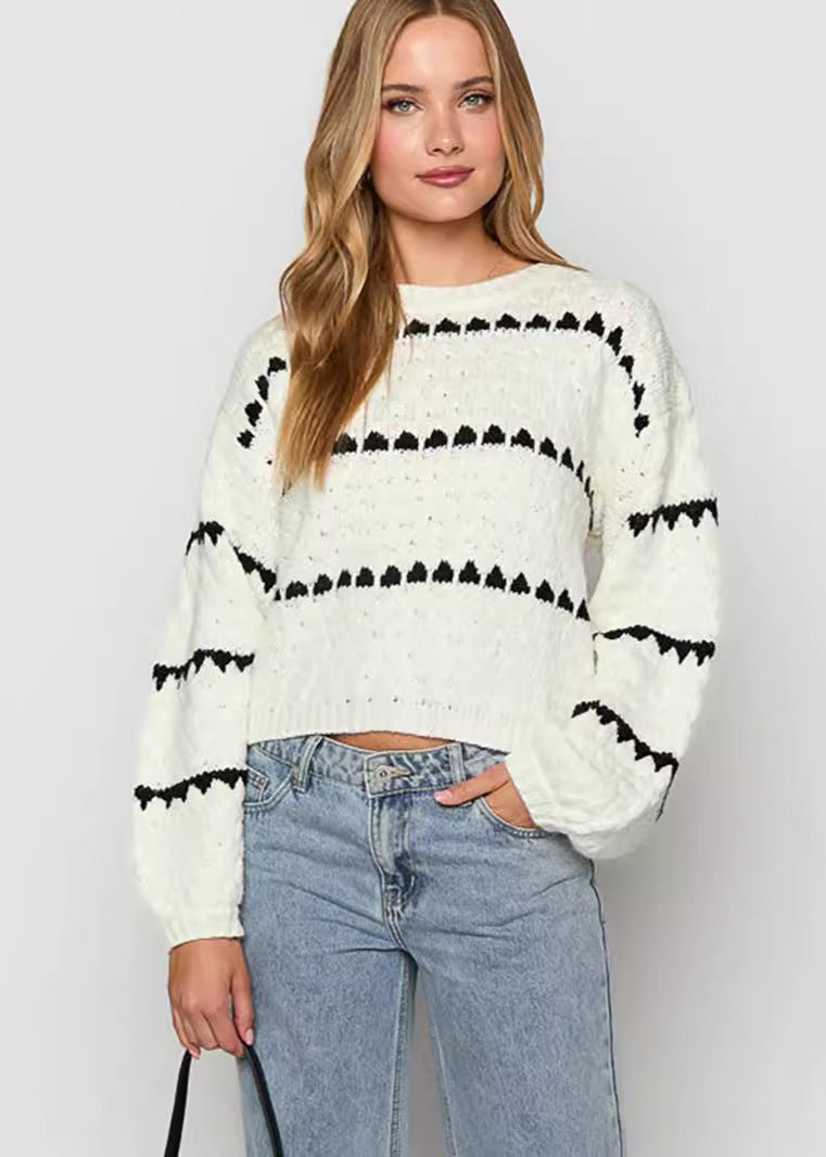 Oversized Thick Knit Twist Stripe Pullover - Plus Size Women's Sweater