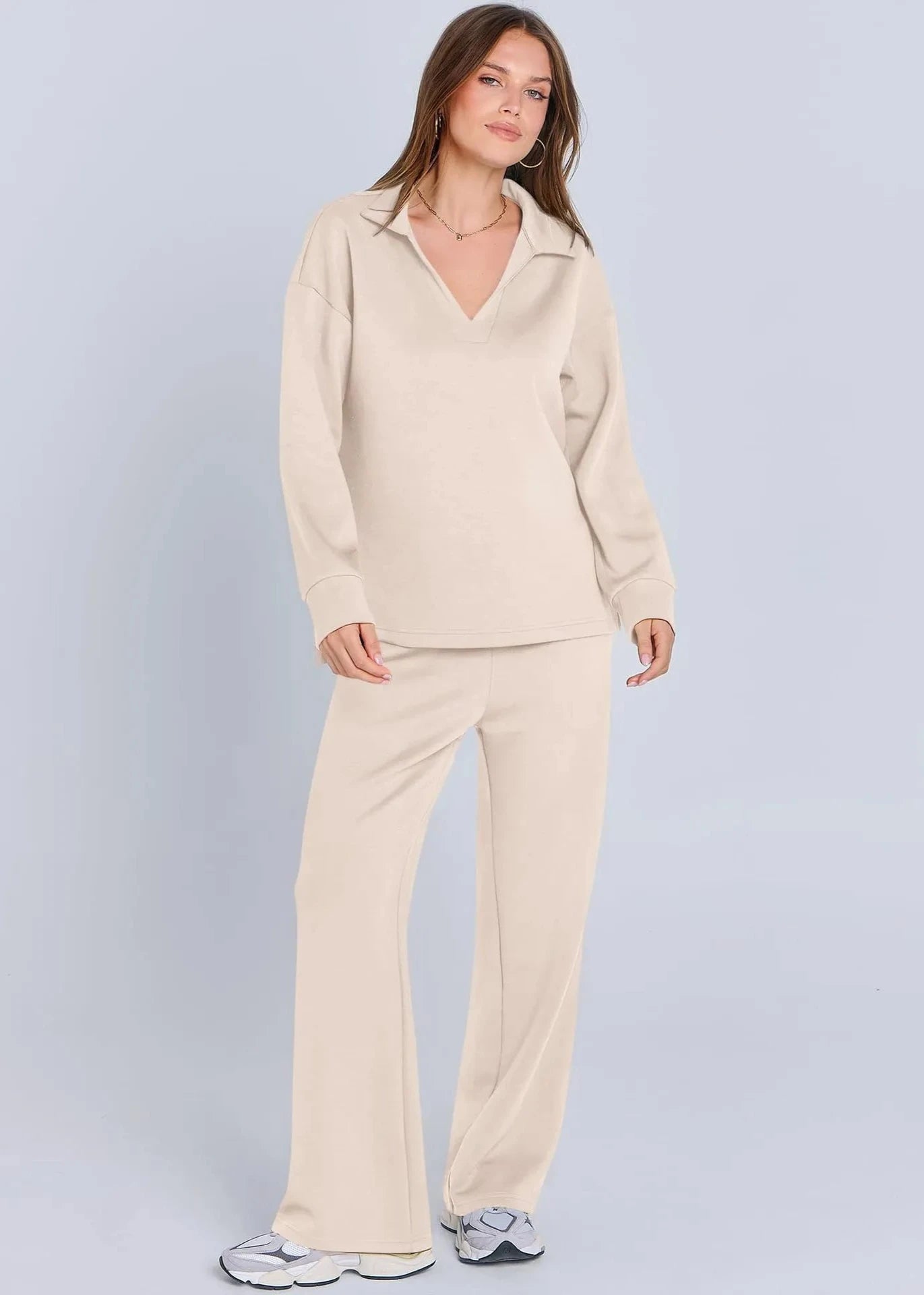 Ontspannen Kraag Pullover & Wijde Pantalon Set