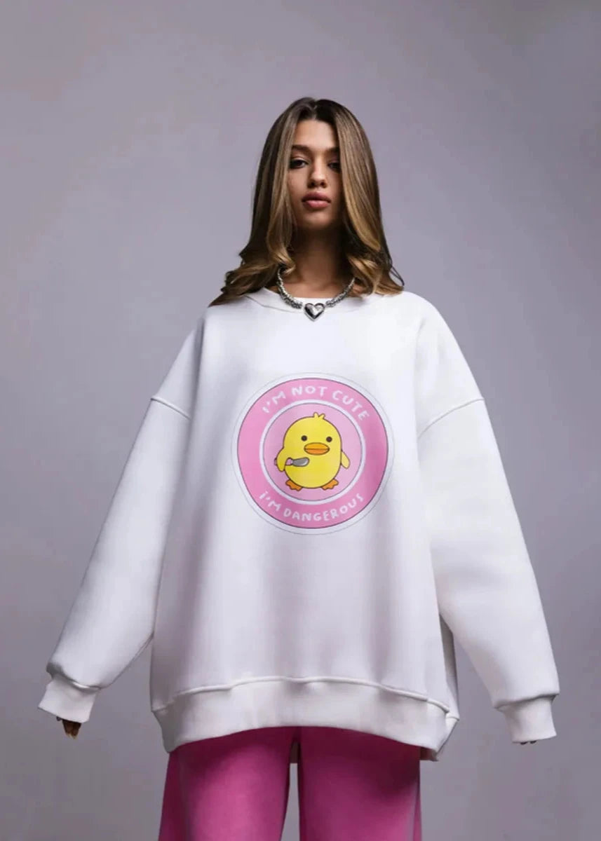 Playful Duck Graphic Oversized Sweatshirt