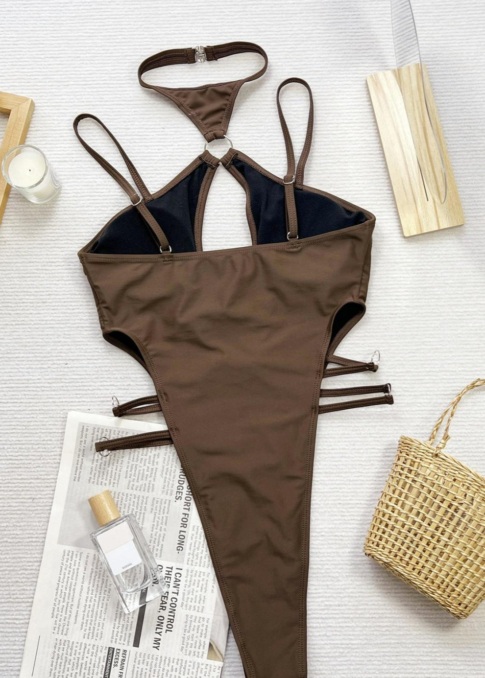 Heatwave Bound - Cut-Out Halter Ring Detail One Piece Swimsuit