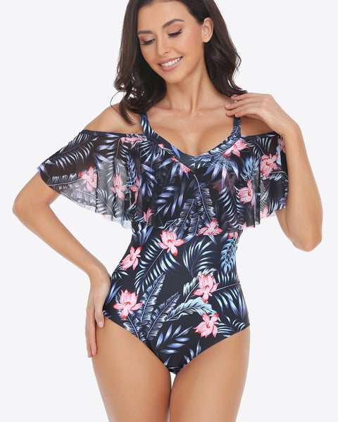 Zelda Botanical Print One-Piece Swimsuit - VibeSoothe