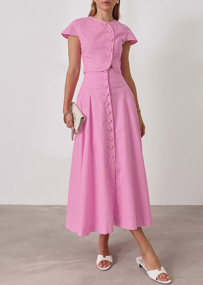 Rosabelle Button-Front Two-Piece Midi Skirt Set
