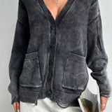 Women's Street-style Washed-out Woolen Cardigan - VibeSoothe