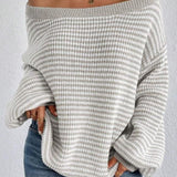 Women's Off-neck Shoulder-baring Sweater Contrast Color - VibeSoothe