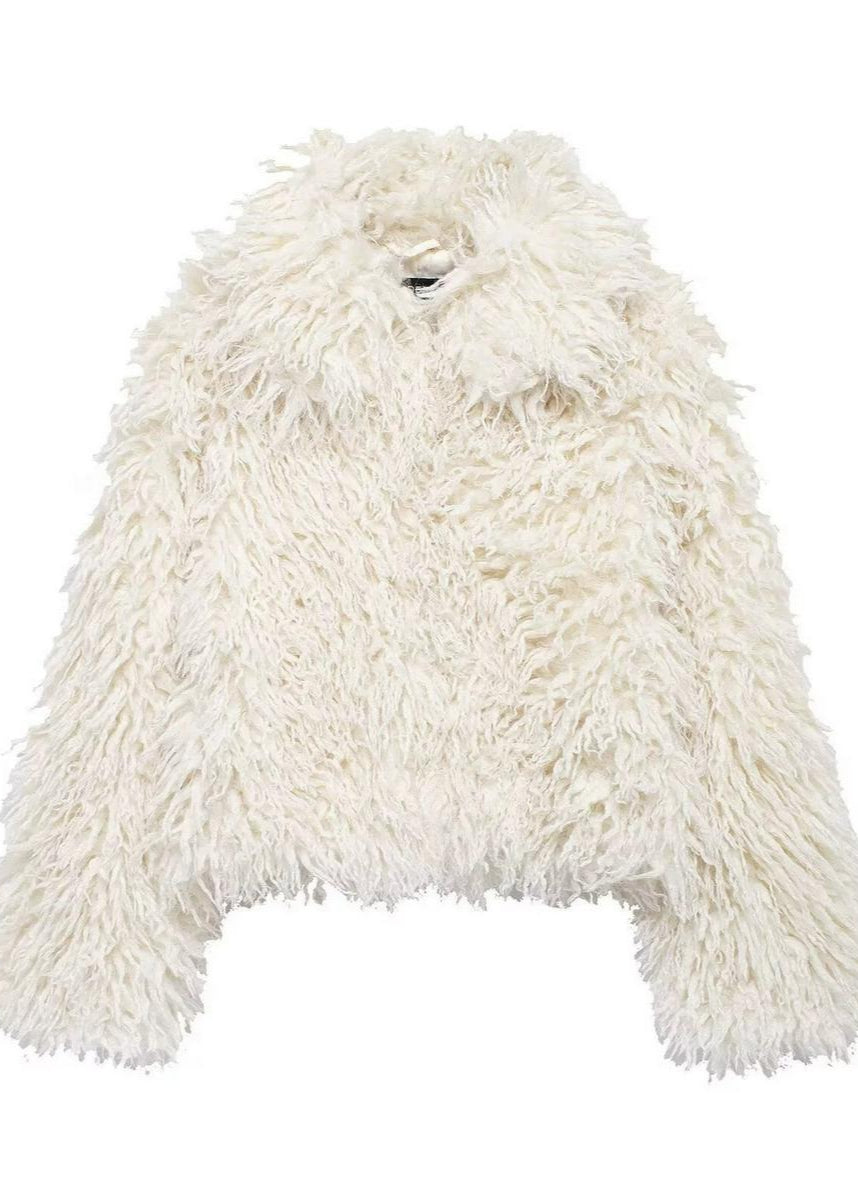 Chaqueta de piel sintética Celeste Shaggy – Abrigo exterior texturizado crema llamativo