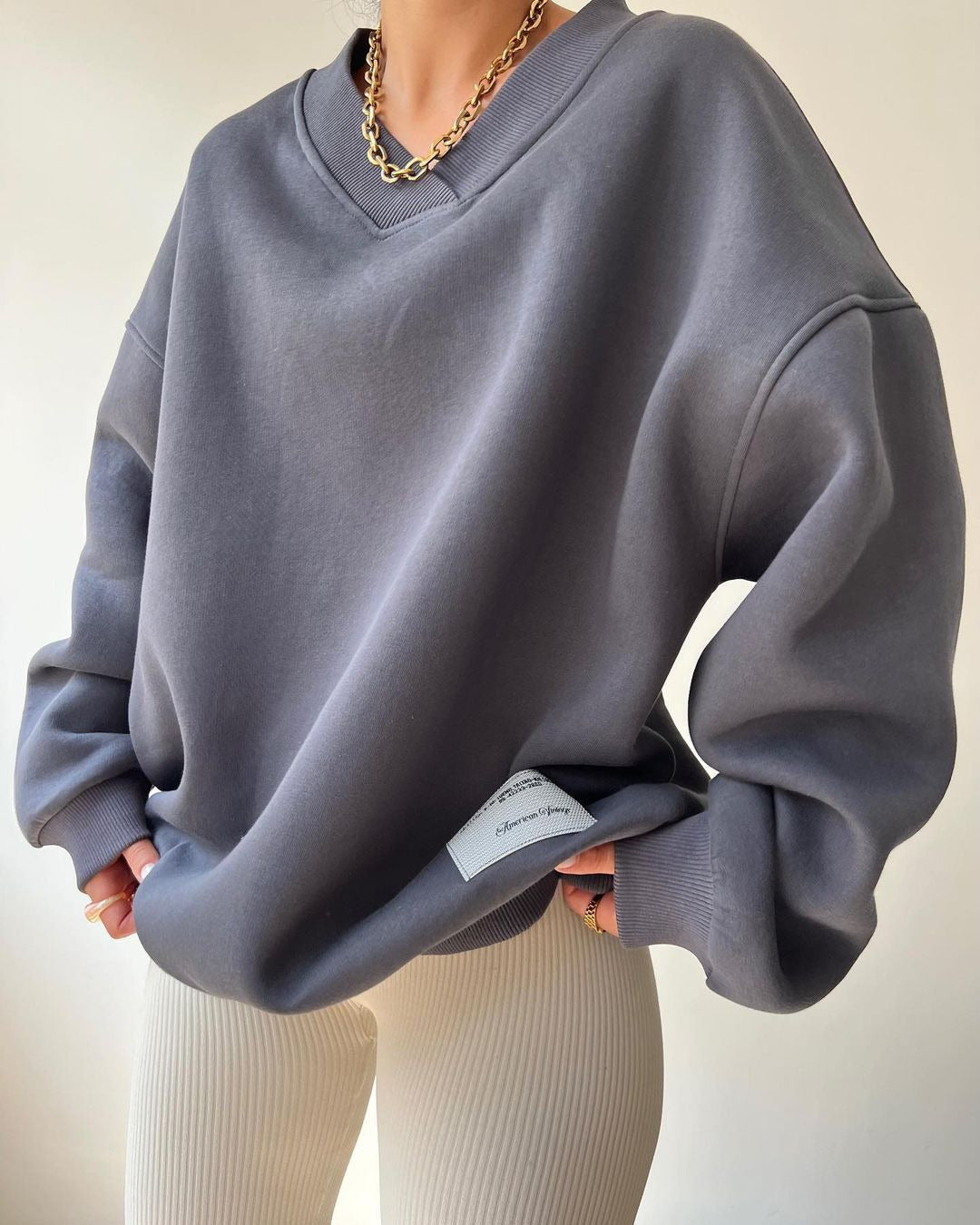 Women's Loose Sweater V-neck Long Sleeve - VibeSoothe