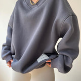 Women's Loose Sweater V-neck Long Sleeve - VibeSoothe