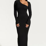 Eclipse Elegance - One-Shoulder Slim-Fit Maxi Dress - VibeSoothe