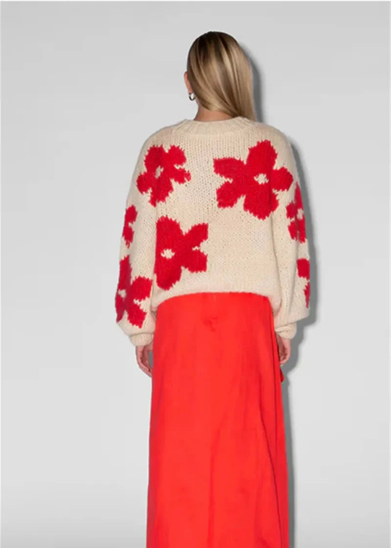 Bold Bloom - Floral Knit Sweater