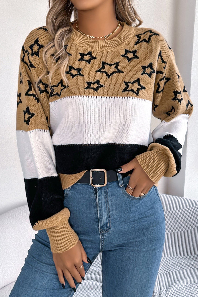 Cosmic Star Pattern Lantern Sleeve Sweater