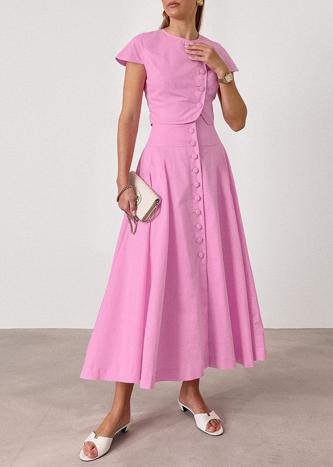 Rosabelle Button-Front Two-Piece Midi Skirt Set