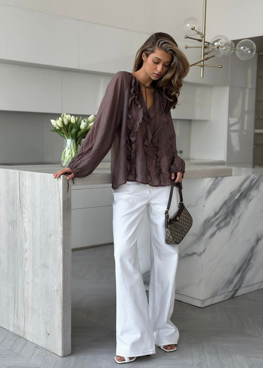 Hazel Whisper - Sheer Ruffle Tie Blouse