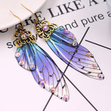 Butterfly Wing Blue Rhinestone Cicada Wing Crystal Earrings - VibeSoothe