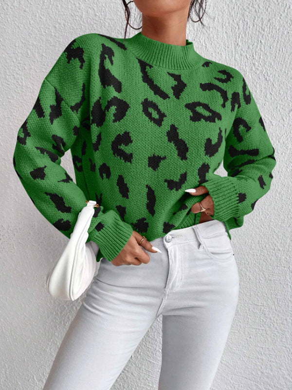 Temperament Leopard Print Jacquard Sweater