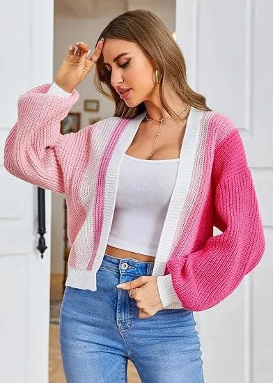 Colorblock Open Front Patchwork Cardigan