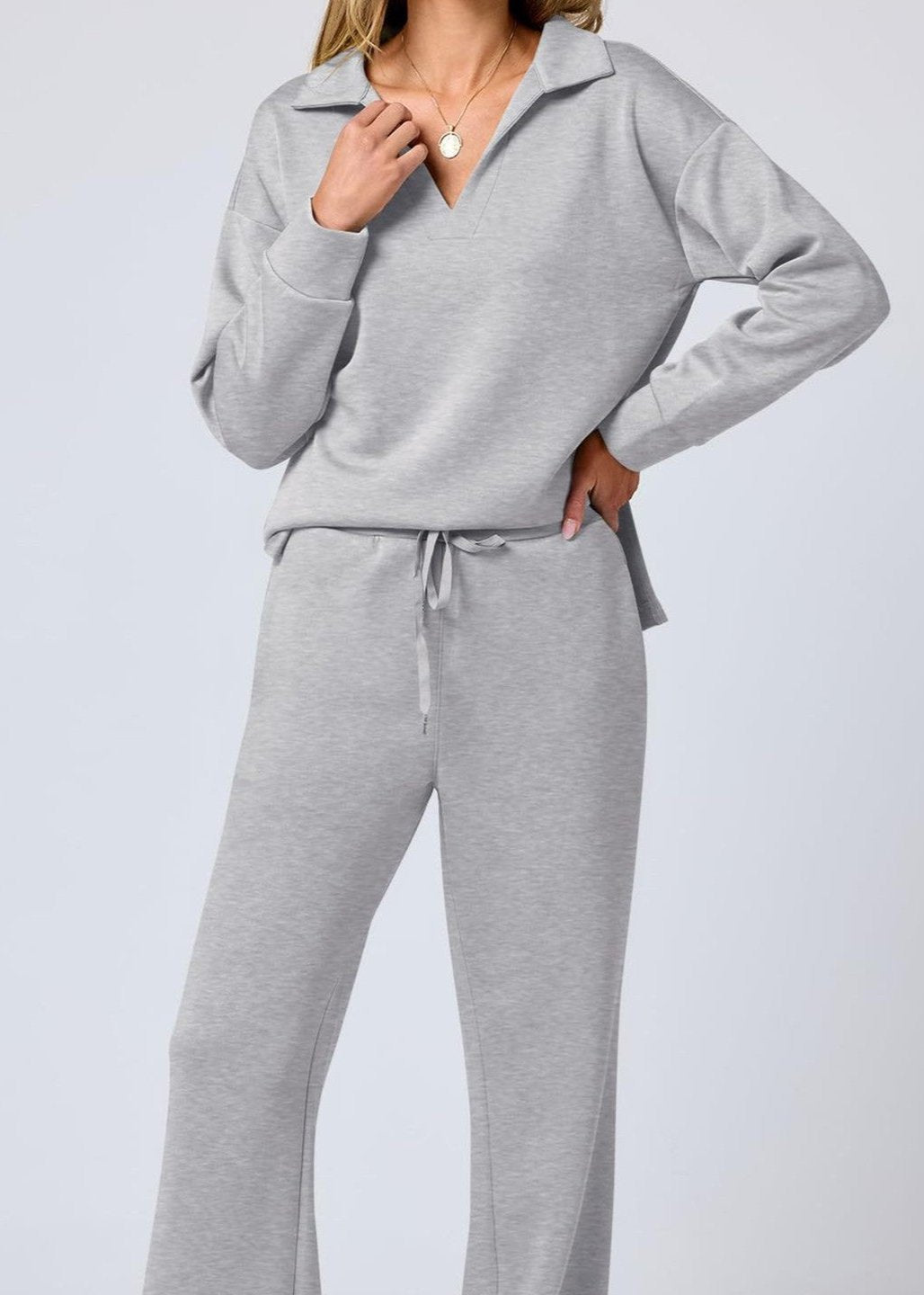 Ontspannen Kraag Pullover & Wijde Pantalon Set