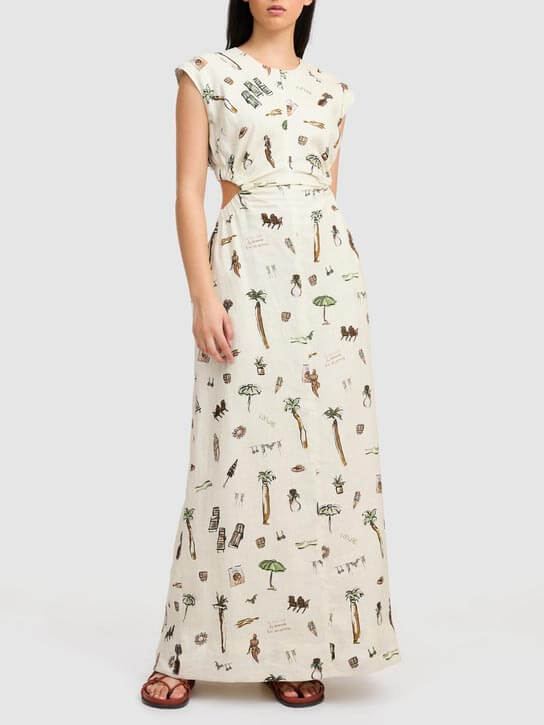 Marigold - Printed Cutout Crew Neck Maxi Dress - VibeSoothe