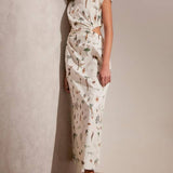 Marigold - Printed Cutout Crew Neck Maxi Dress - VibeSoothe