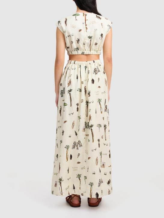 Marigold - Printed Cutout Crew Neck Maxi Dress - VibeSoothe