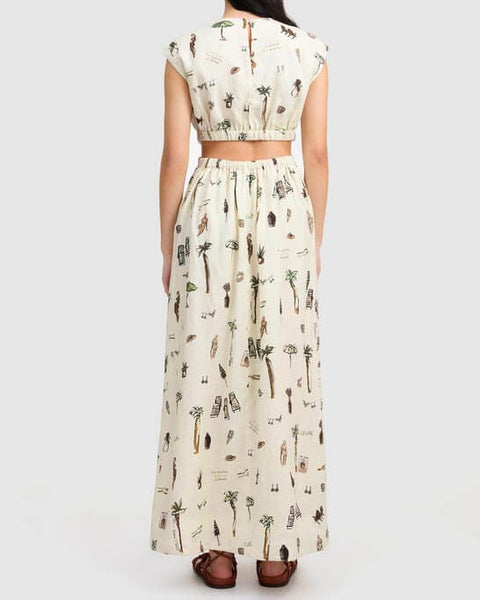 Marigold - Printed Cutout Crew Neck Maxi Dress - VibeSoothe