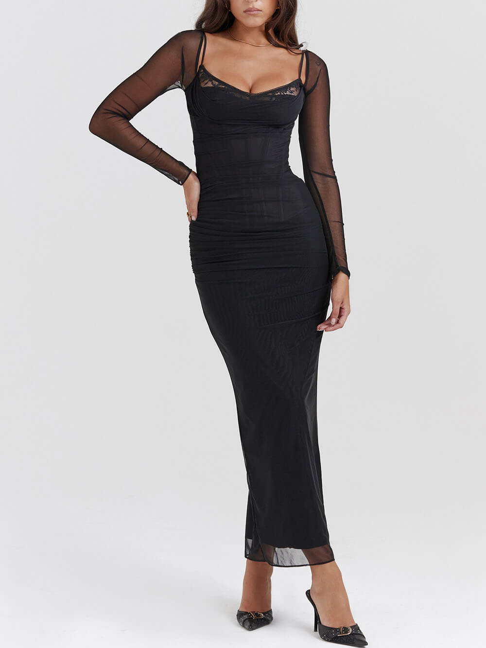 Noir Elegance - Backless Bodycon Maxi Dress