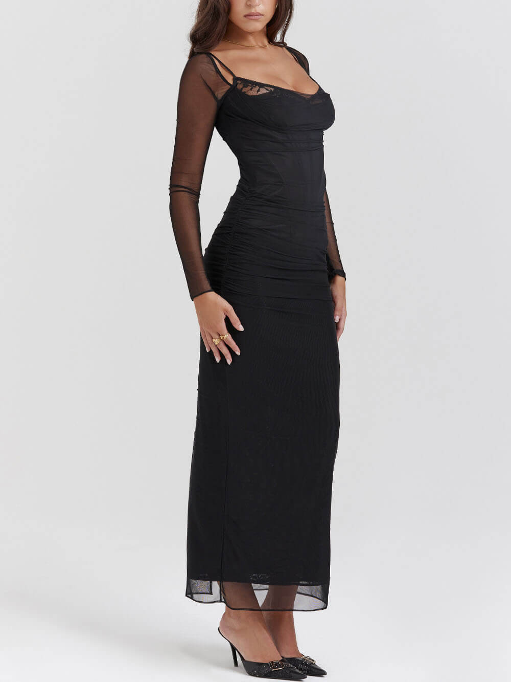 Noir Elegance - Backless Bodycon Maxi Dress