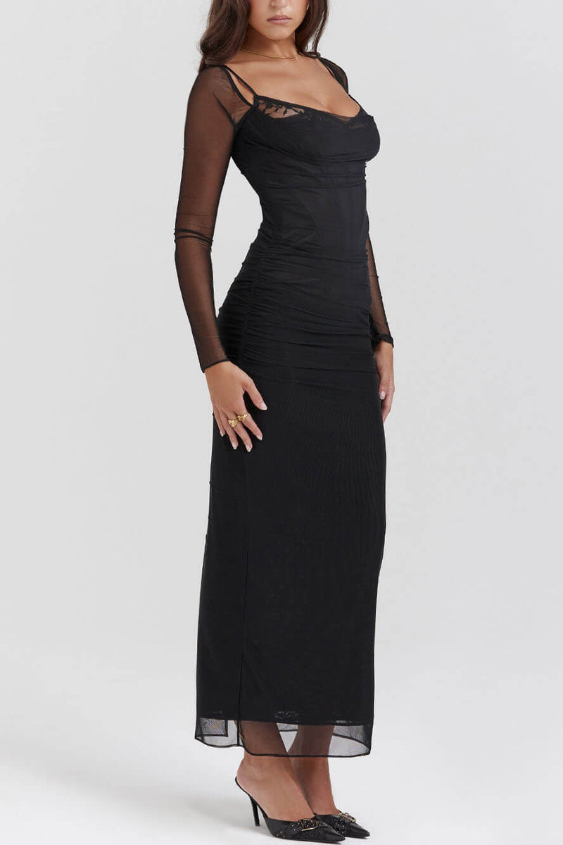 Noir Elegance - Backless Bodycon Maxi Dress