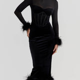 Elegance in Velvet - Black Velvet Midi Dress - VibeSoothe