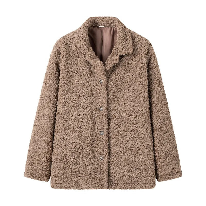 Sable Cloud Faux Shearling Coat – Oversized Textured Teddy Jacket for Women