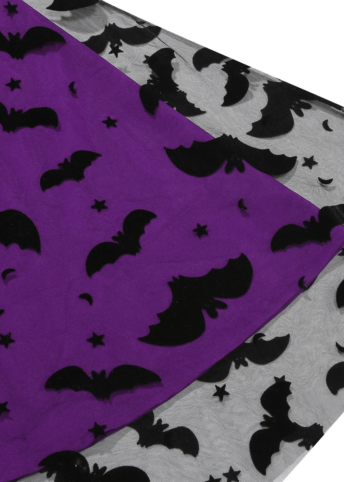 Black & Red Bat Print Halloween Midi Dress with Sheer Overlay