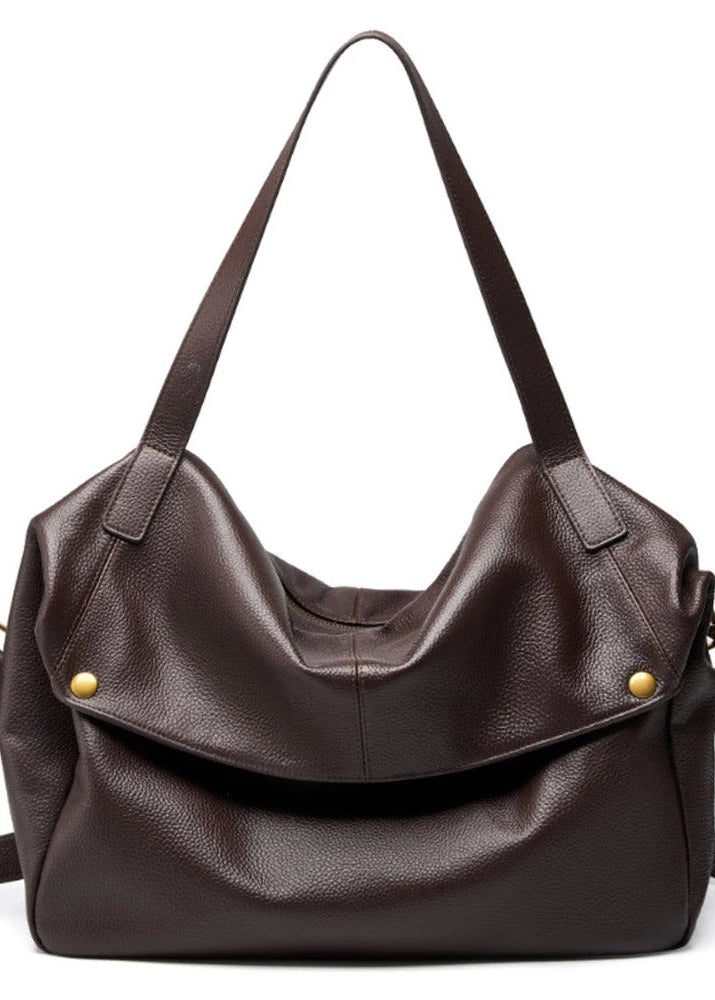 Brown Pebbled Leather Shoulder Bag with Removable Crossbody Strap