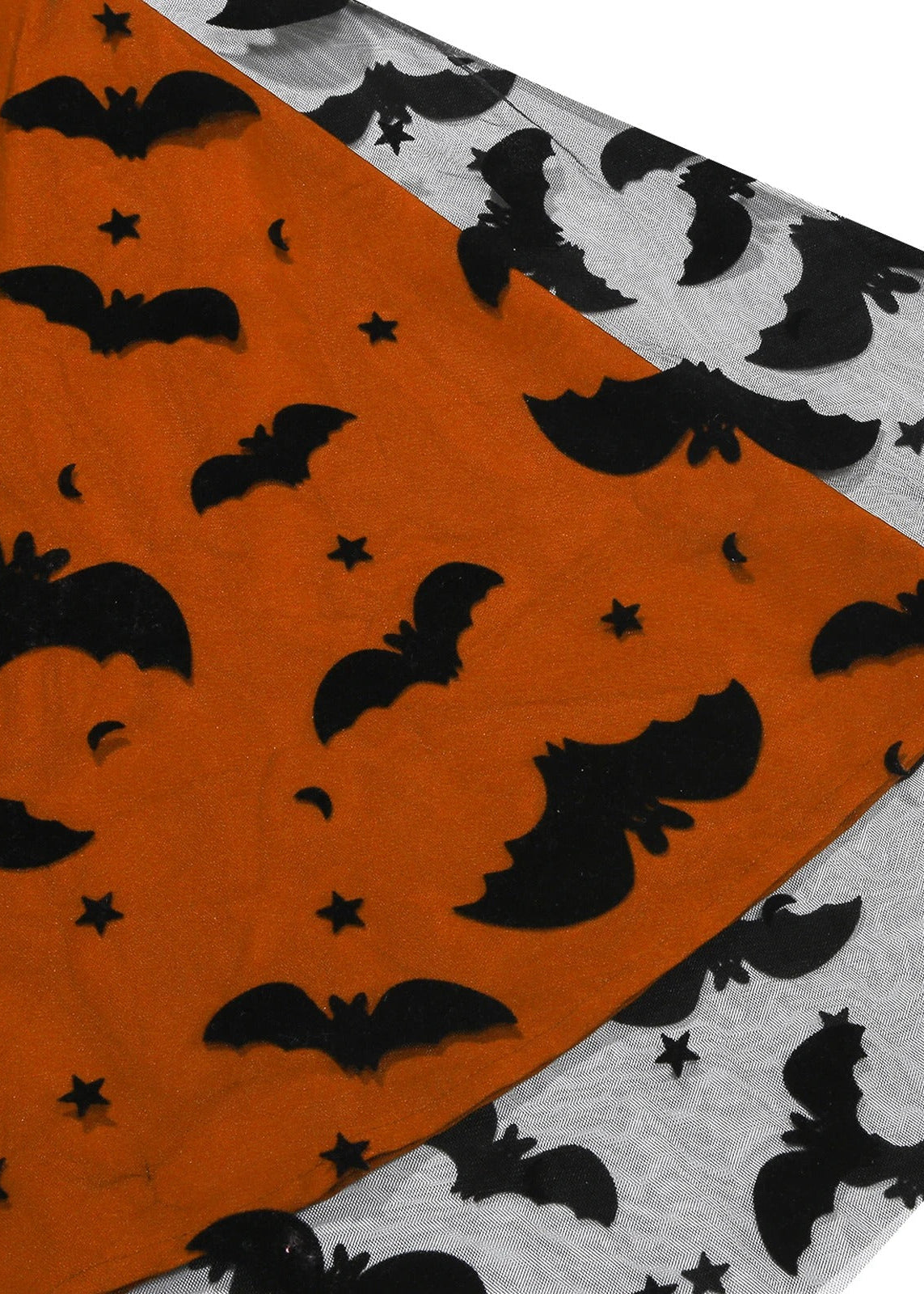 Black & Red Bat Print Halloween Midi Dress with Sheer Overlay