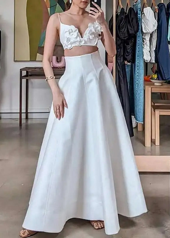 Coral Floral Two-Piece Set – Crop Top and Maxi Skirt Summer Outfit