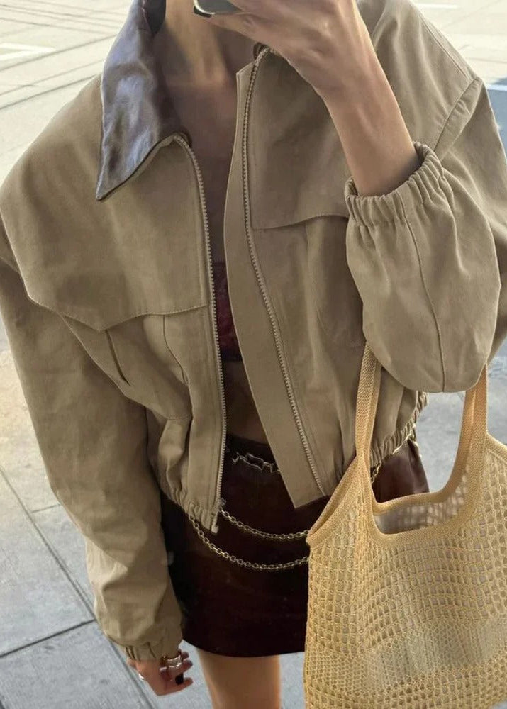 Briar Contrast Collar Cropped Bomber Jacket