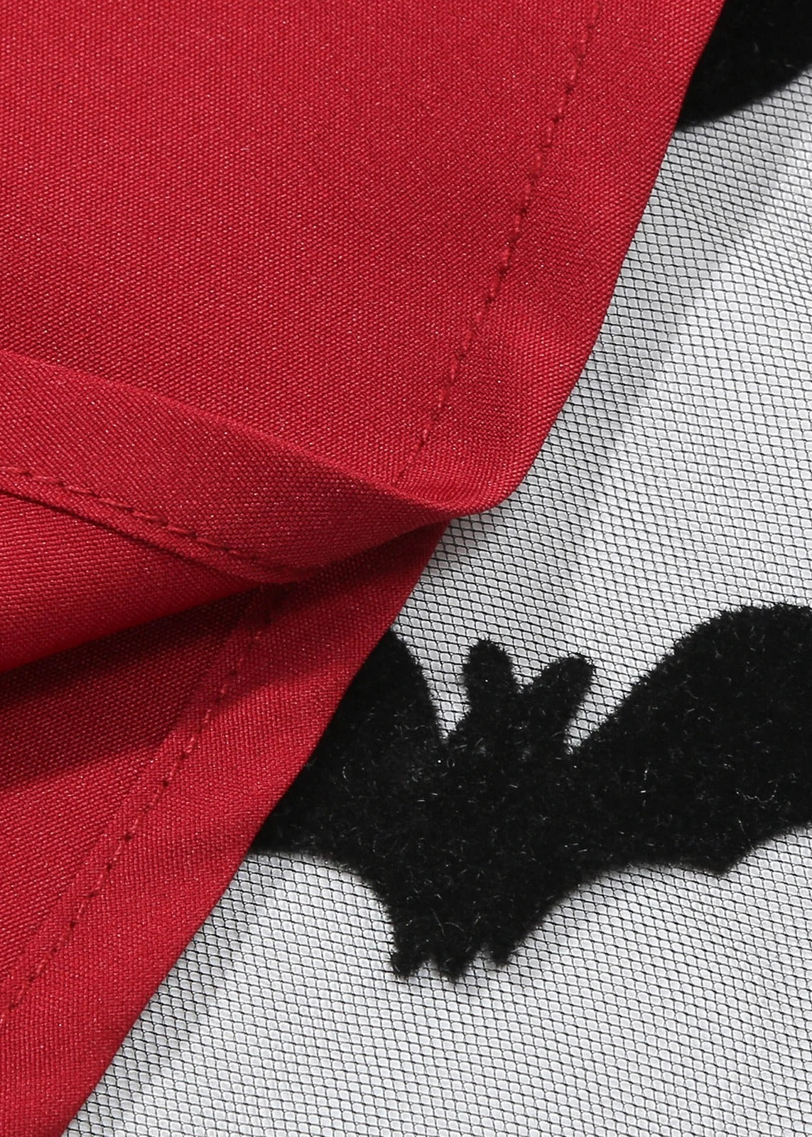 Black & Red Bat Print Halloween Midi Dress with Sheer Overlay