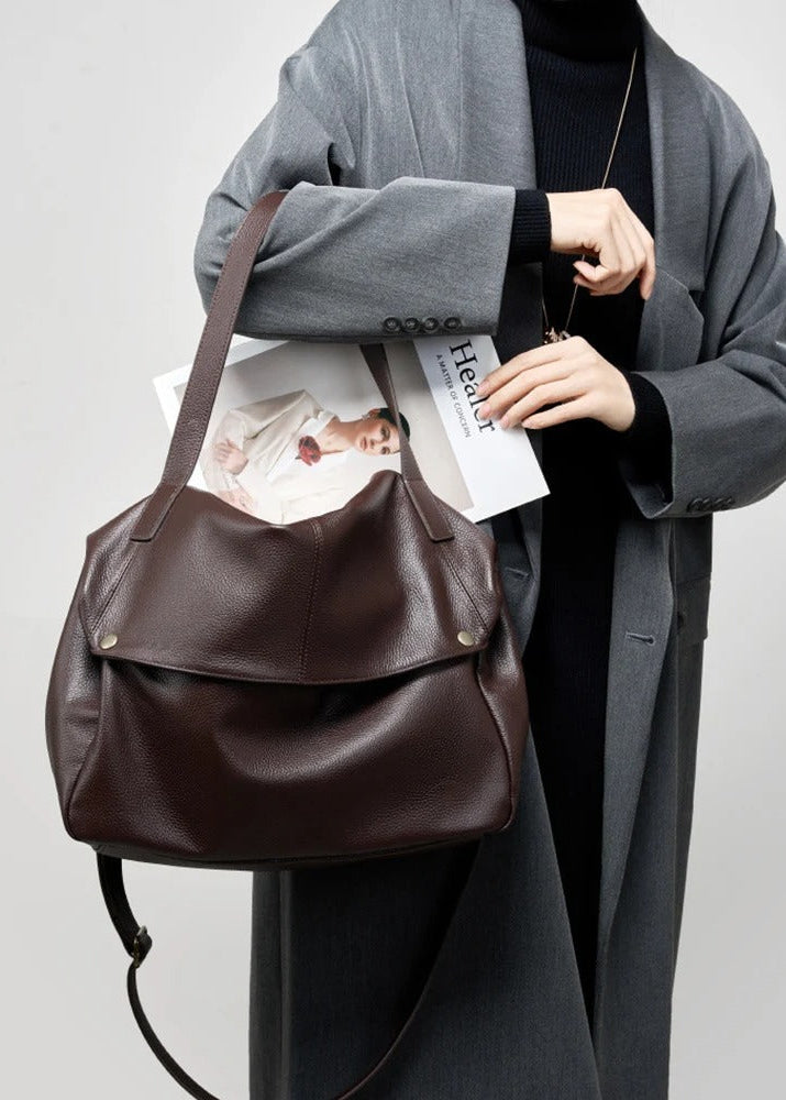 Brown Pebbled Leather Shoulder Bag with Removable Crossbody Strap