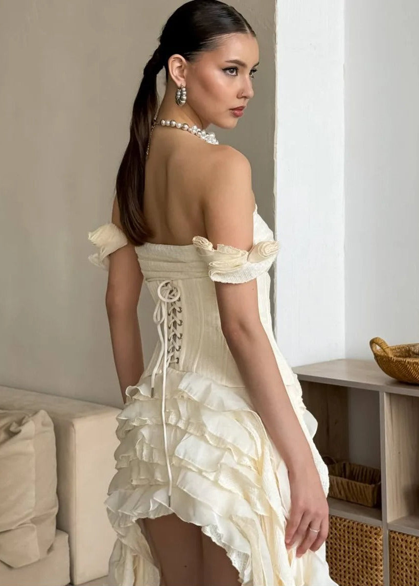 Rosalie Ruffle Corset High-Low Maxi Dress