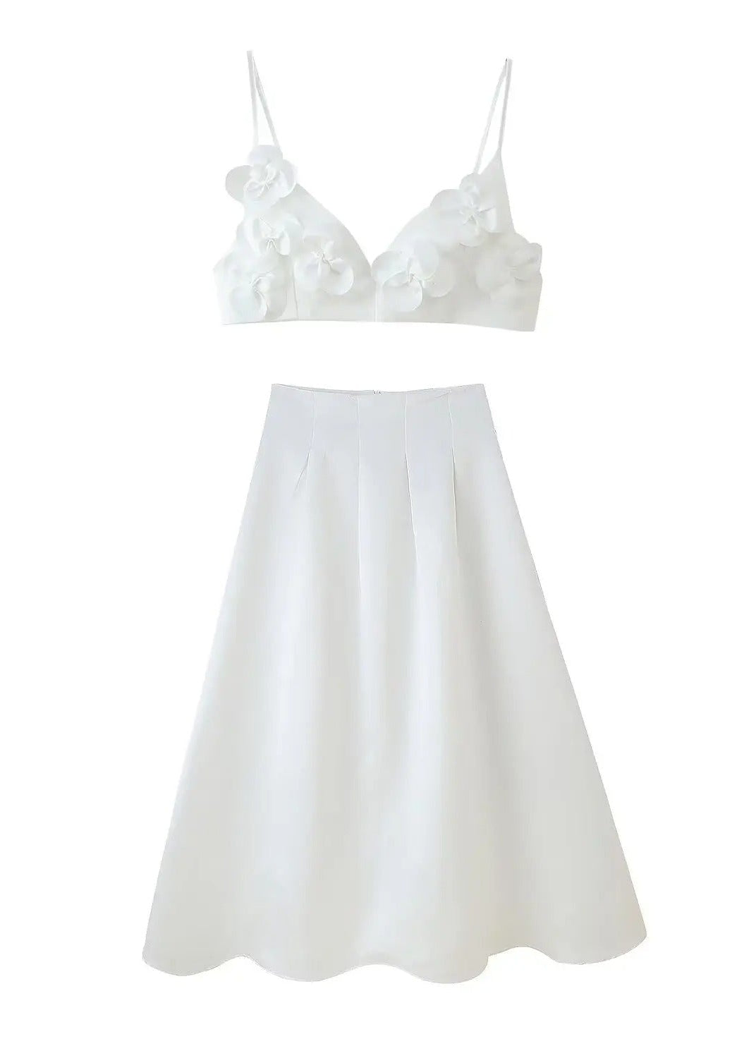 Coral Floral Two-Piece Set – Crop Top and Maxi Skirt Summer Outfit