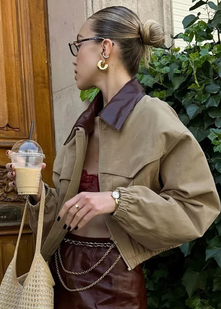 Briar Contrast Collar Cropped Bomber Jacket