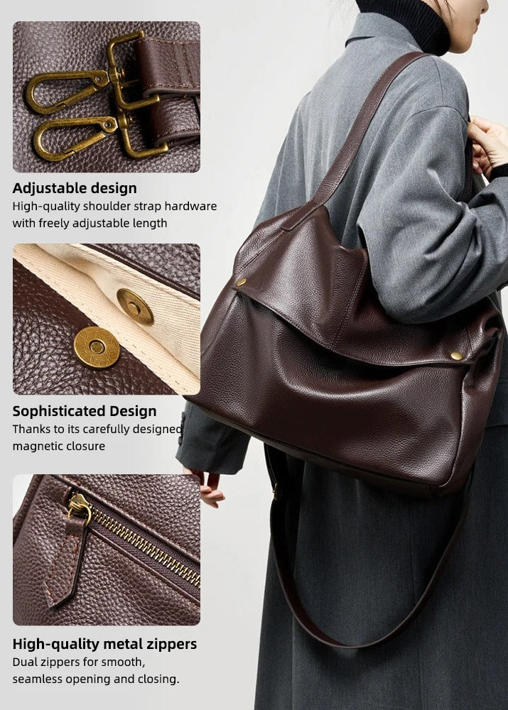 Brown Pebbled Leather Shoulder Bag with Removable Crossbody Strap