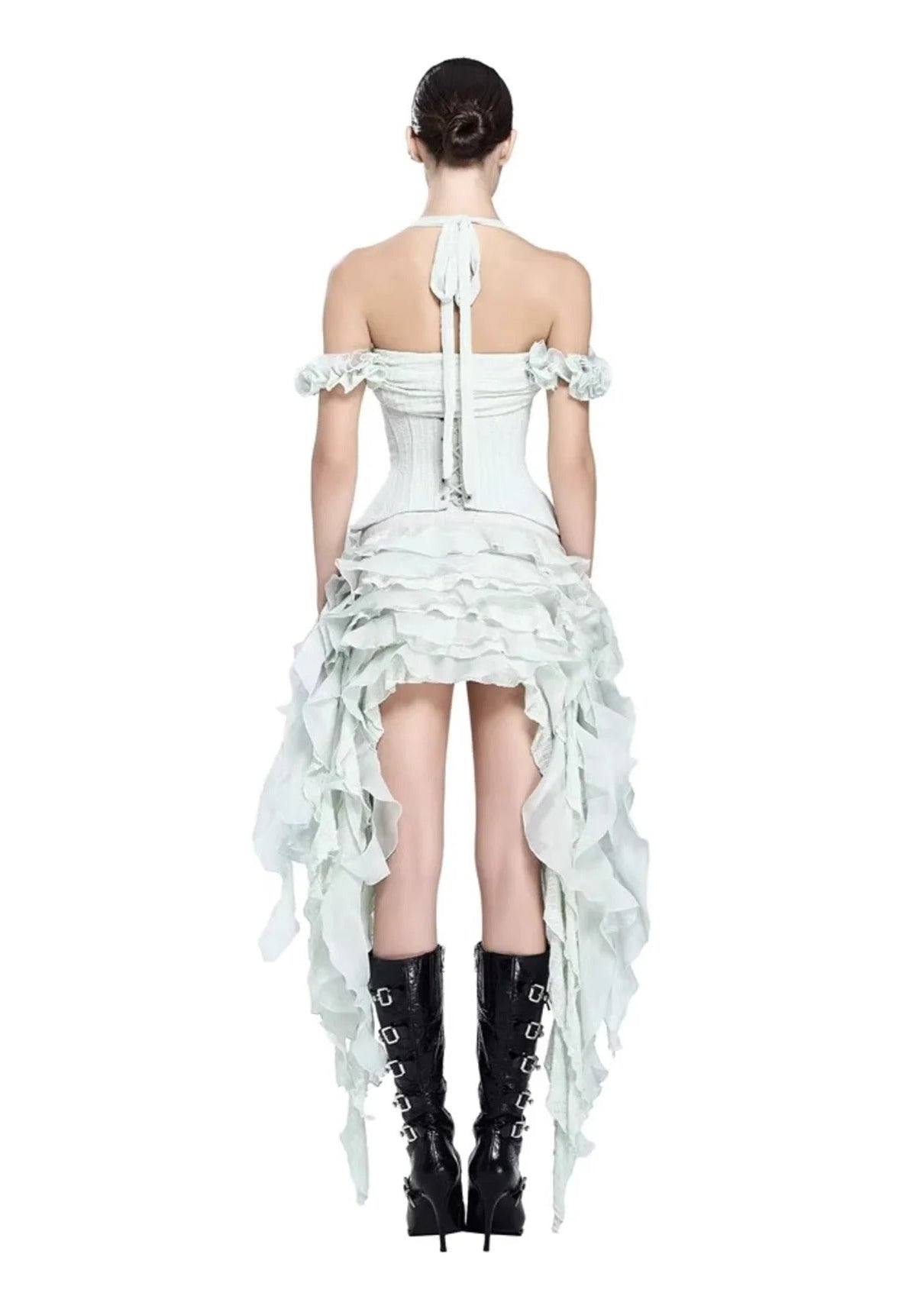 Rosalie Ruffle Corset High-Low Maxi Dress