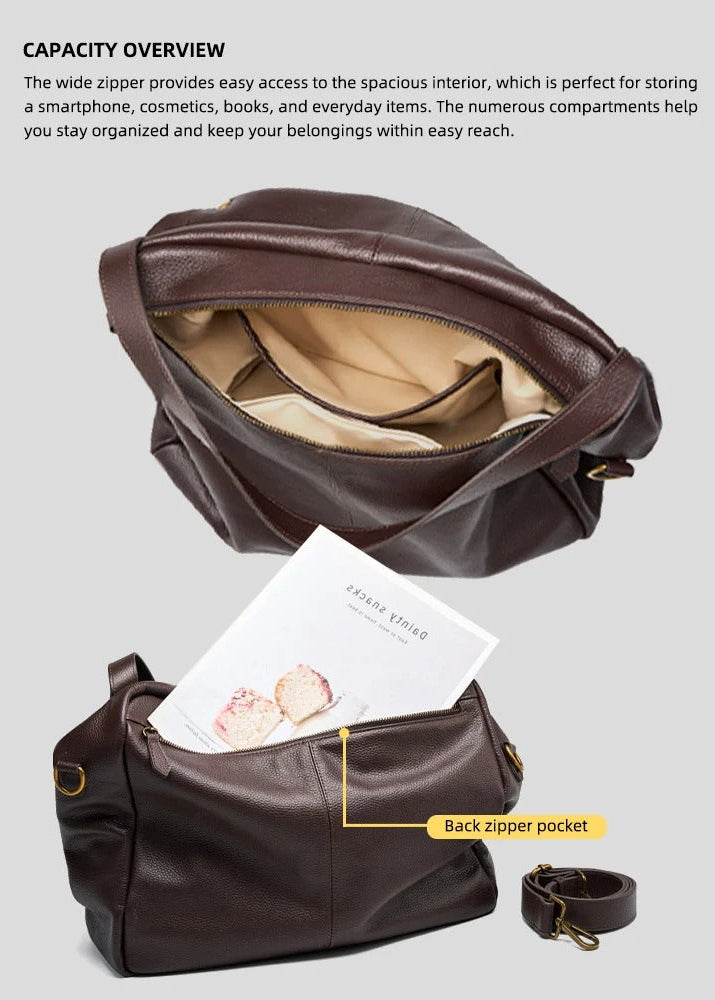 Brown Pebbled Leather Shoulder Bag with Removable Crossbody Strap