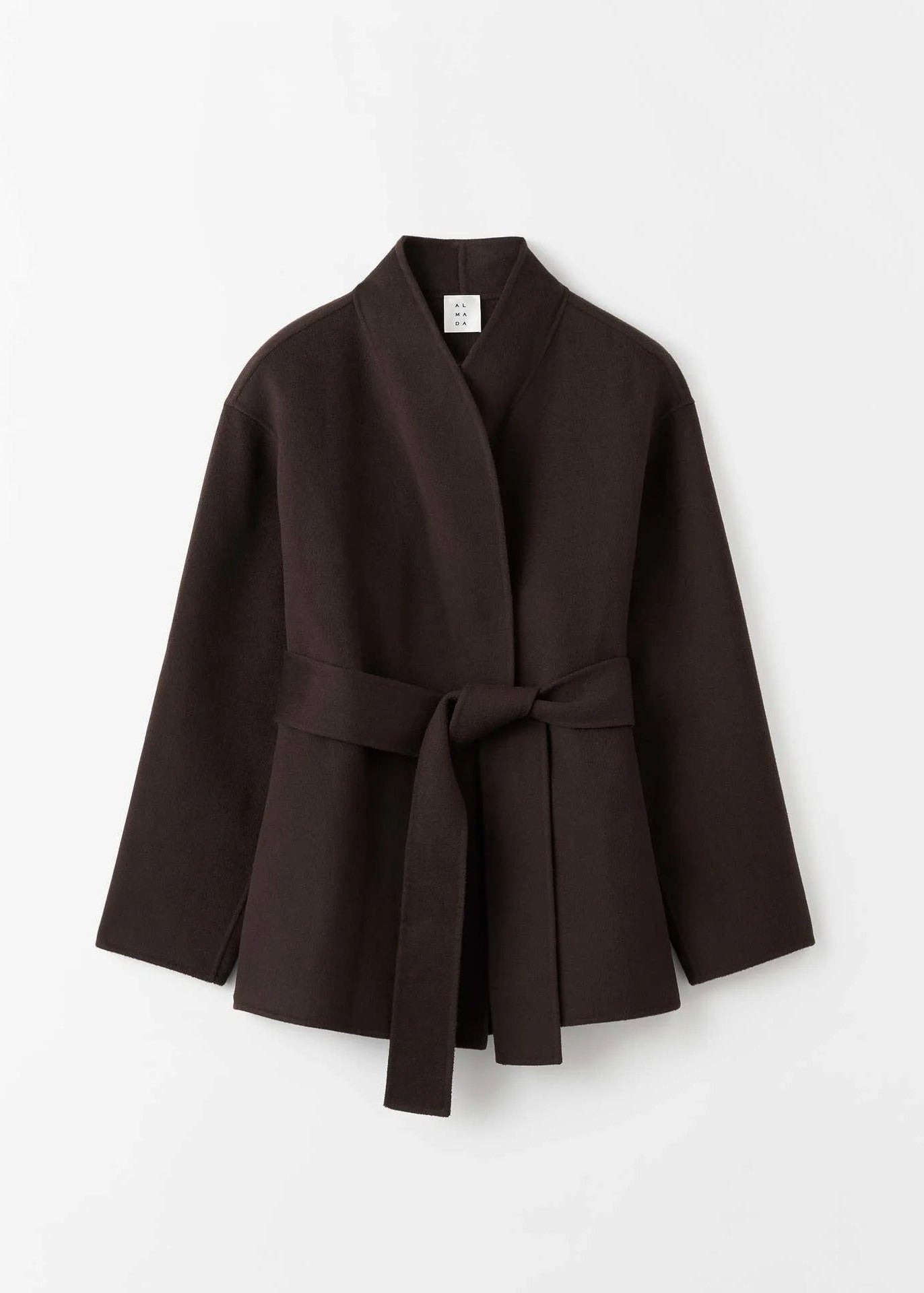 Brown Belted Wrap Coat with Wide Sleeves