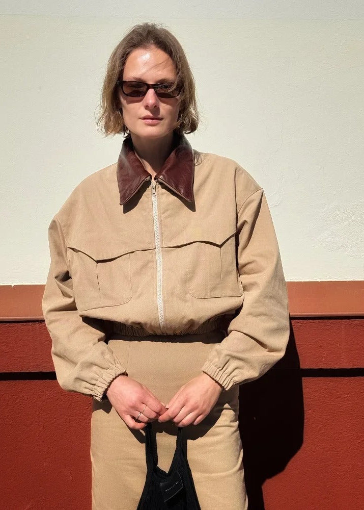 Briar Contrast Collar Cropped Bomber Jacket