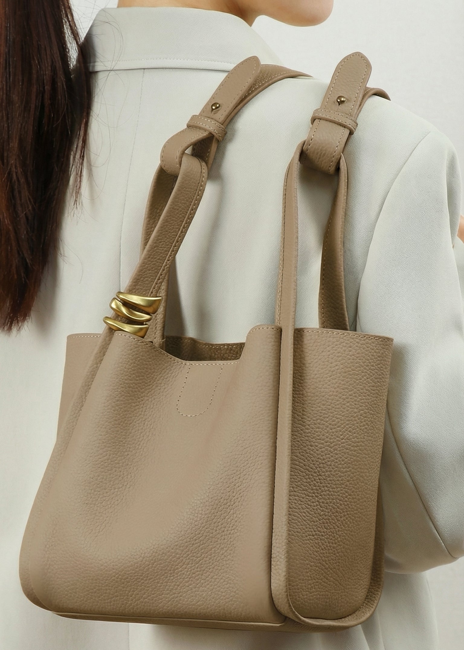 luxury genuine leather bucket tote bag minimalist designer women handbag