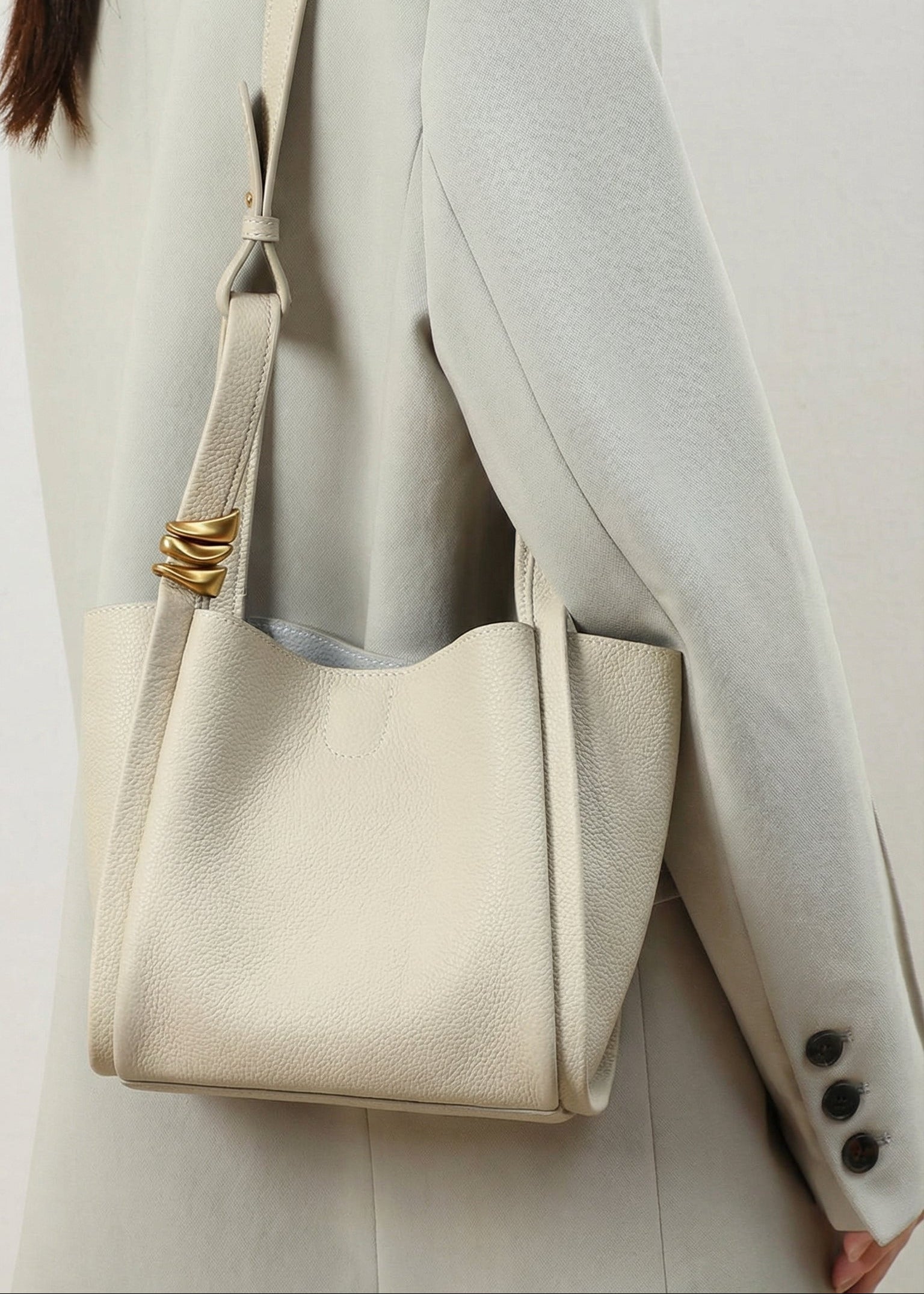 luxury genuine leather bucket tote bag minimalist designer women handbag