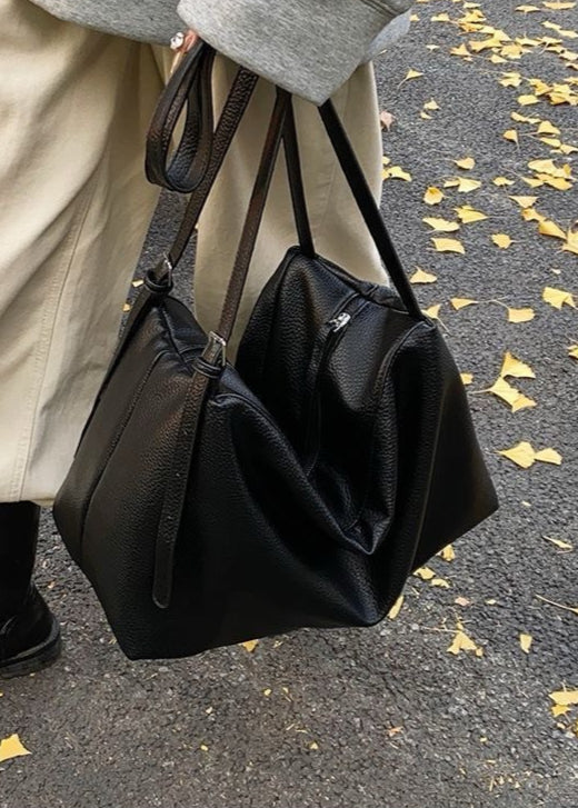 Bolso grande y suave de hombro – Bolso hobo tote de cuero PU negro para mujer